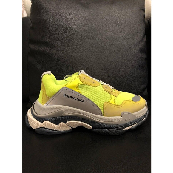 Balenciaga Triple S Sneaker Neon Yellow Grey Speed Flat Trainer 42 Mens US 9 - Picture 3 of 12